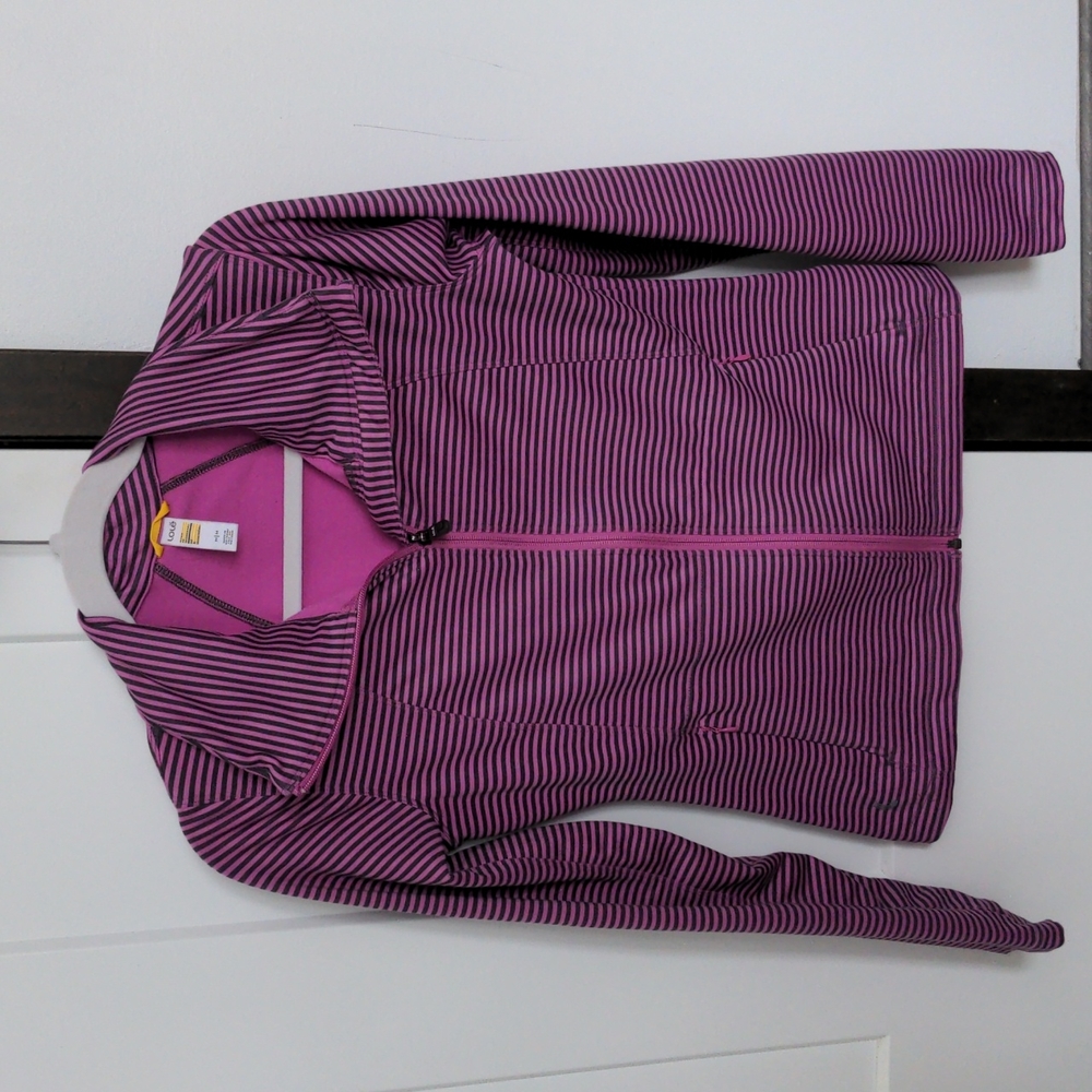 Lolë Zip-up Athletic Jacket, Pink & Dark Grey Stripe, Size M